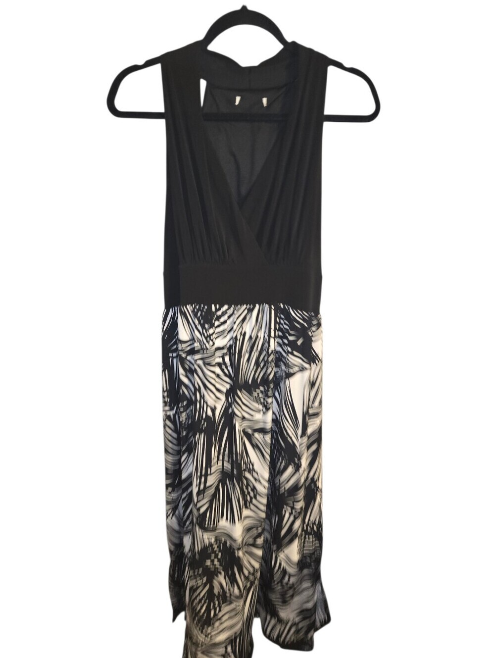 Women's Palm Print Maxi Dress, V-neck, Sleeveless, Summer Resort Coastal Size Lg - Picture 2 of 8
